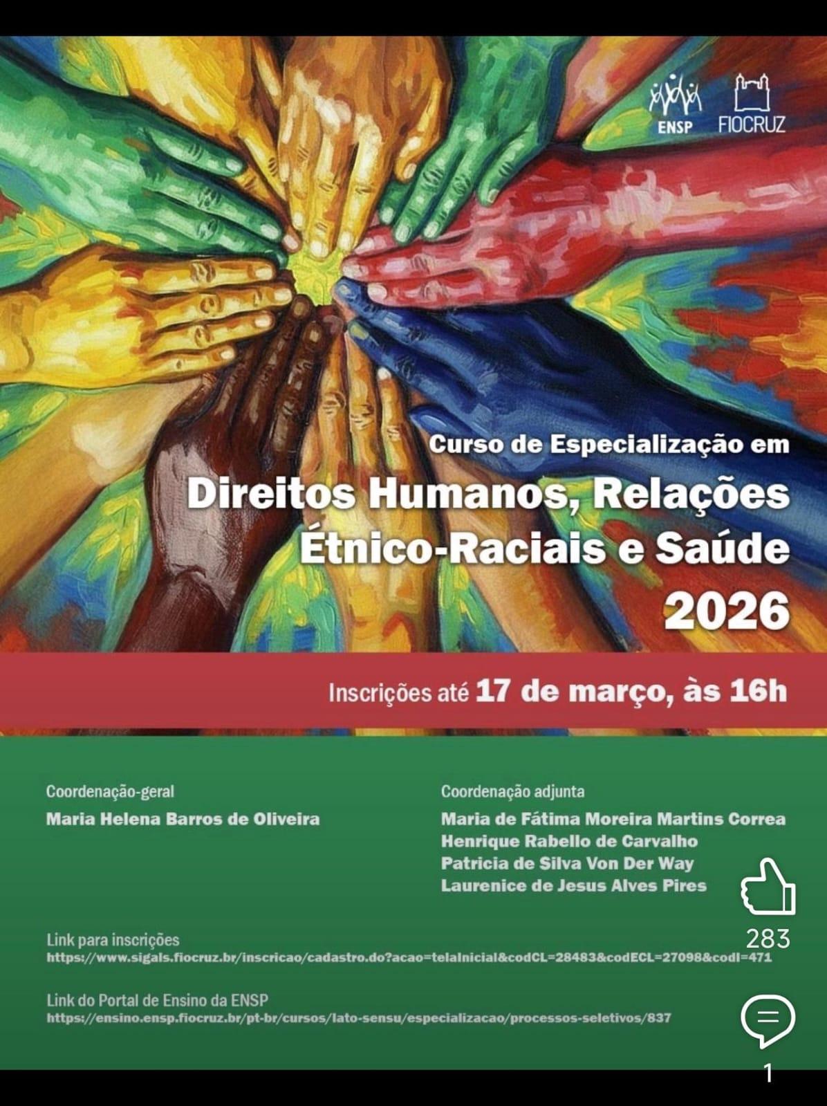 Curso de Especialização em ‘Direitos Humanos, Relações Étnico-Raciais e Saúde’
